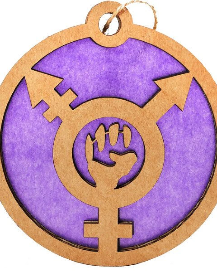 roots of compassion Upcycling-Baumschmuck "trans revolution"
