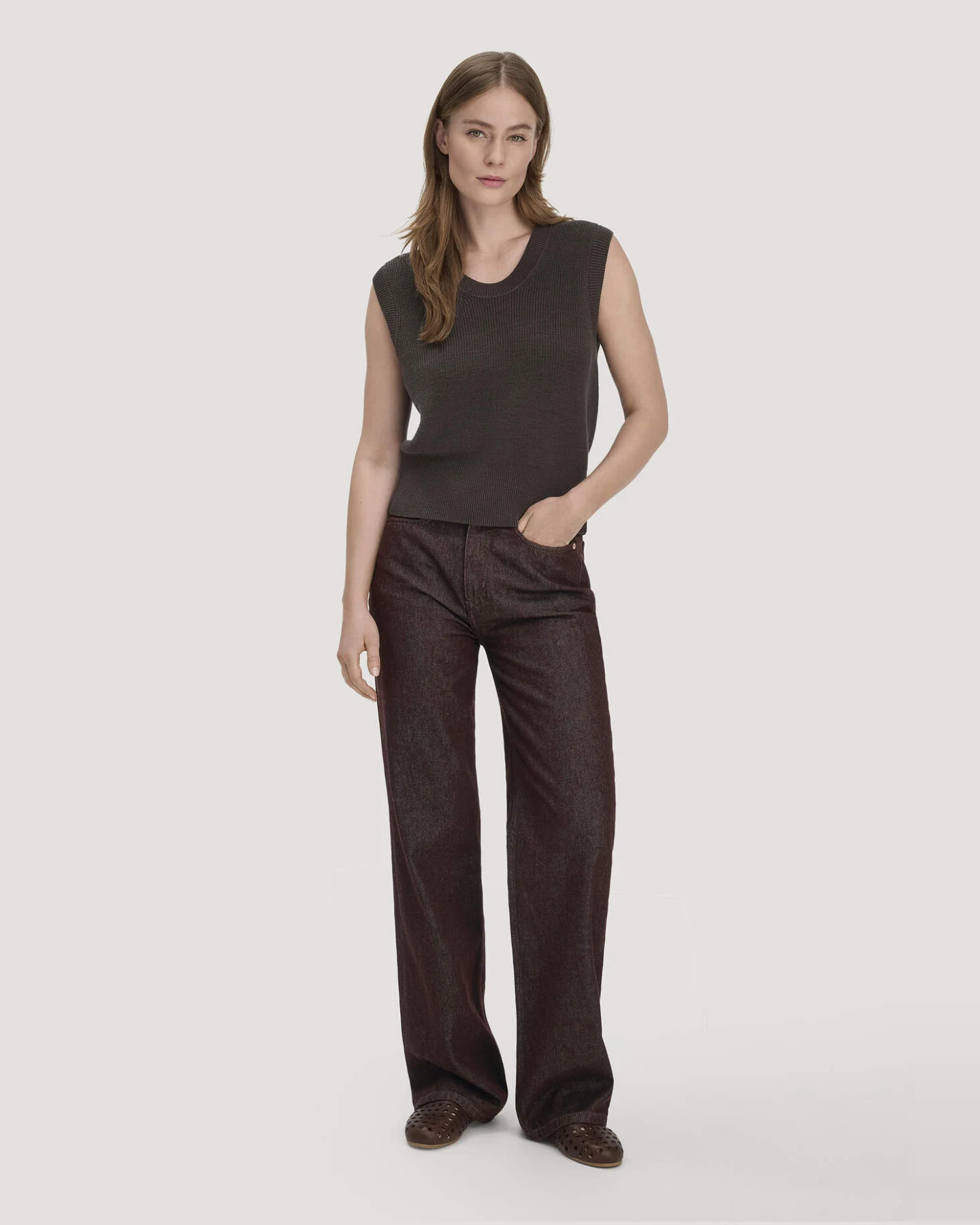 hessnatur Damen Strick Top Regular aus Bio-Baumwolle - braun - Größe XL – Ansicht 2