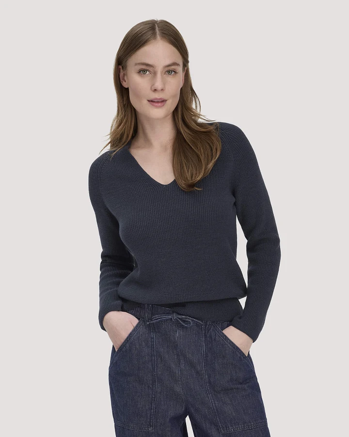 hessnatur Damen Strick Pullover Regular aus Bio-Baumwolle - blau - Größe L