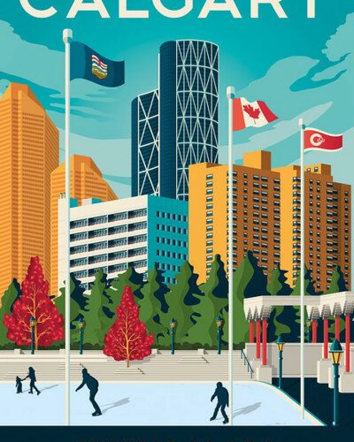 Photocircle Poster / Leinwandbild - Calgary Olympic Plaza Vintage Travel Wandbild