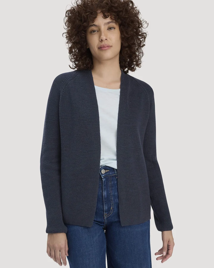 hessnatur Damen Strick Jacke Regular aus Bio-Baumwolle - blau - Größe L