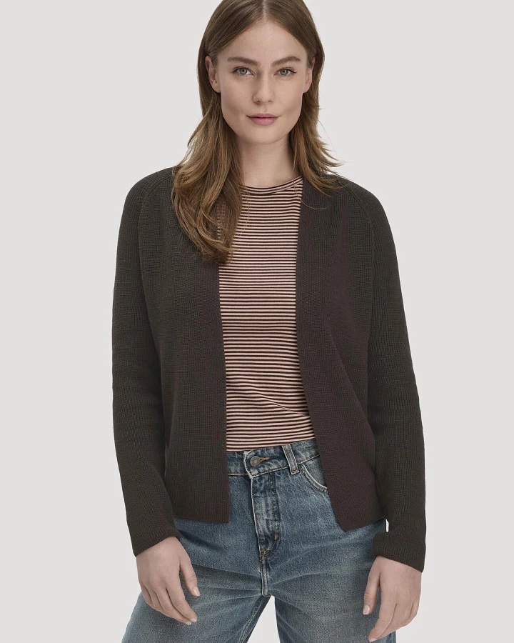 hessnatur Damen Strick Jacke Regular aus Bio-Baumwolle - braun - Größe S