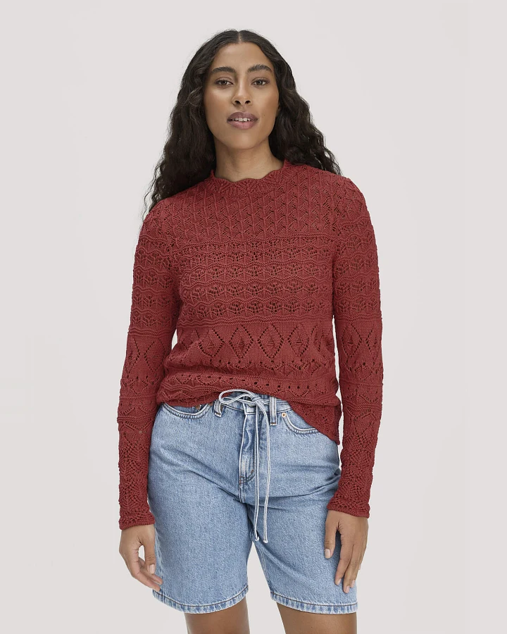 hessnatur Damen Strick Pullover Regular aus Bio-Baumwolle - braun - Größe L