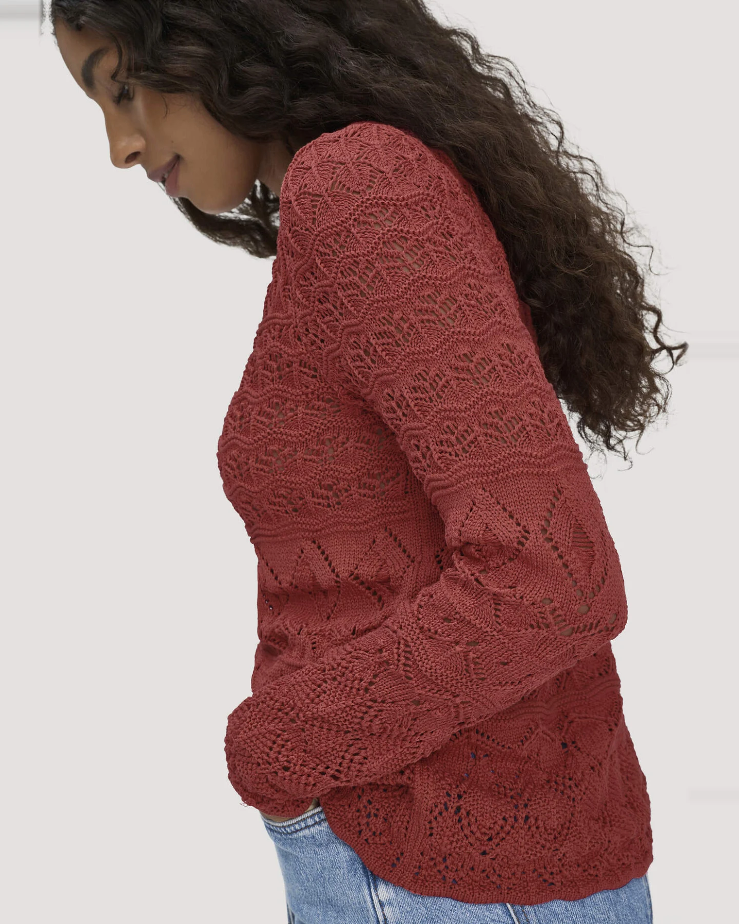 hessnatur Damen Strick Pullover Regular aus Bio-Baumwolle - braun - Größe M – Ansicht 4
