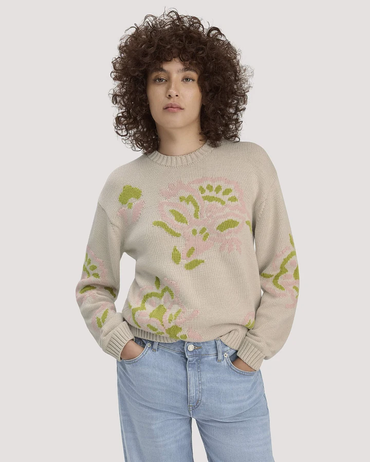 hessnatur Damen Strick Pullover Relaxed aus Baumwolle - beige - Größe L