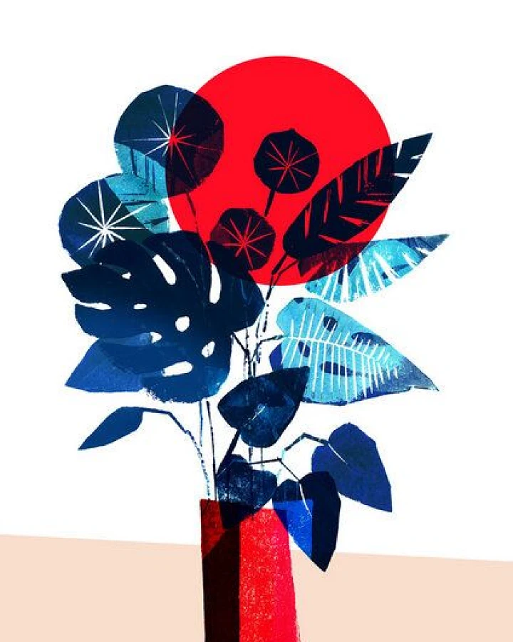 Photocircle Poster / Leinwandbild - Monstera und Pilea in roter Vase