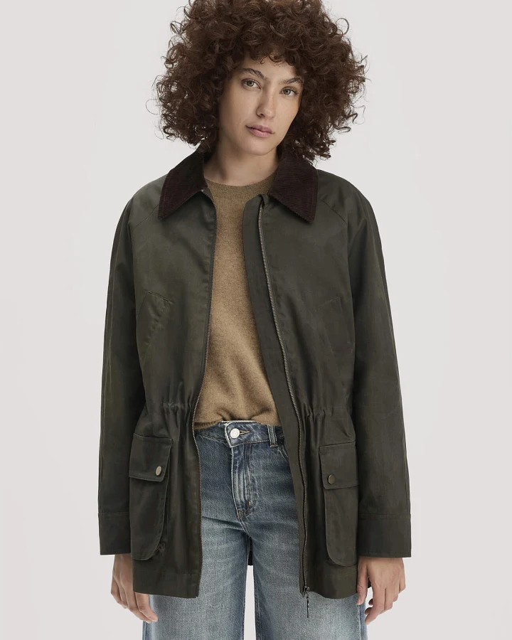 hessnatur Damen Wachsjacke Regular aus Bio-Baumwolle - grün - Größe 34