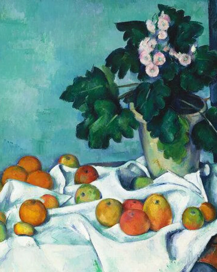 Photocircle Poster / Leinwandbild - Paul Cézanne: Stillleben mit Äpfeln und einem Topf Primeln