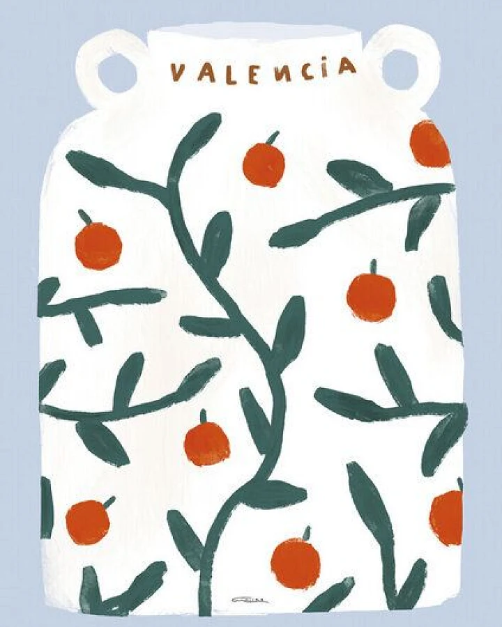 Photocircle Wandbild / Poster / Leinwand - Wall art printed with Vase with plant pattern and oranges
