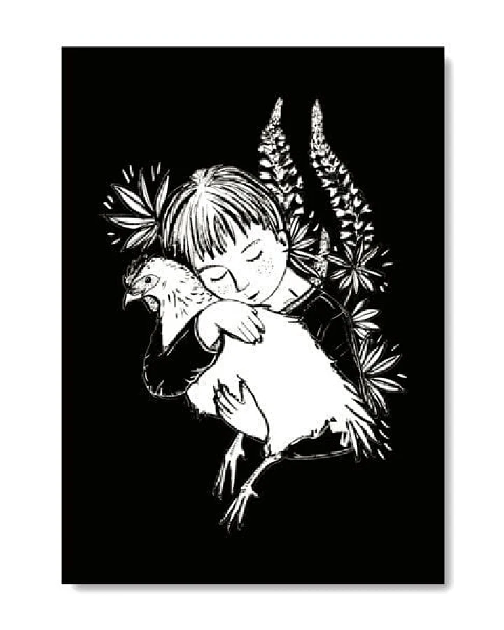 roots of compassion Kunstdruck Poster chicken hug - handillustriert
