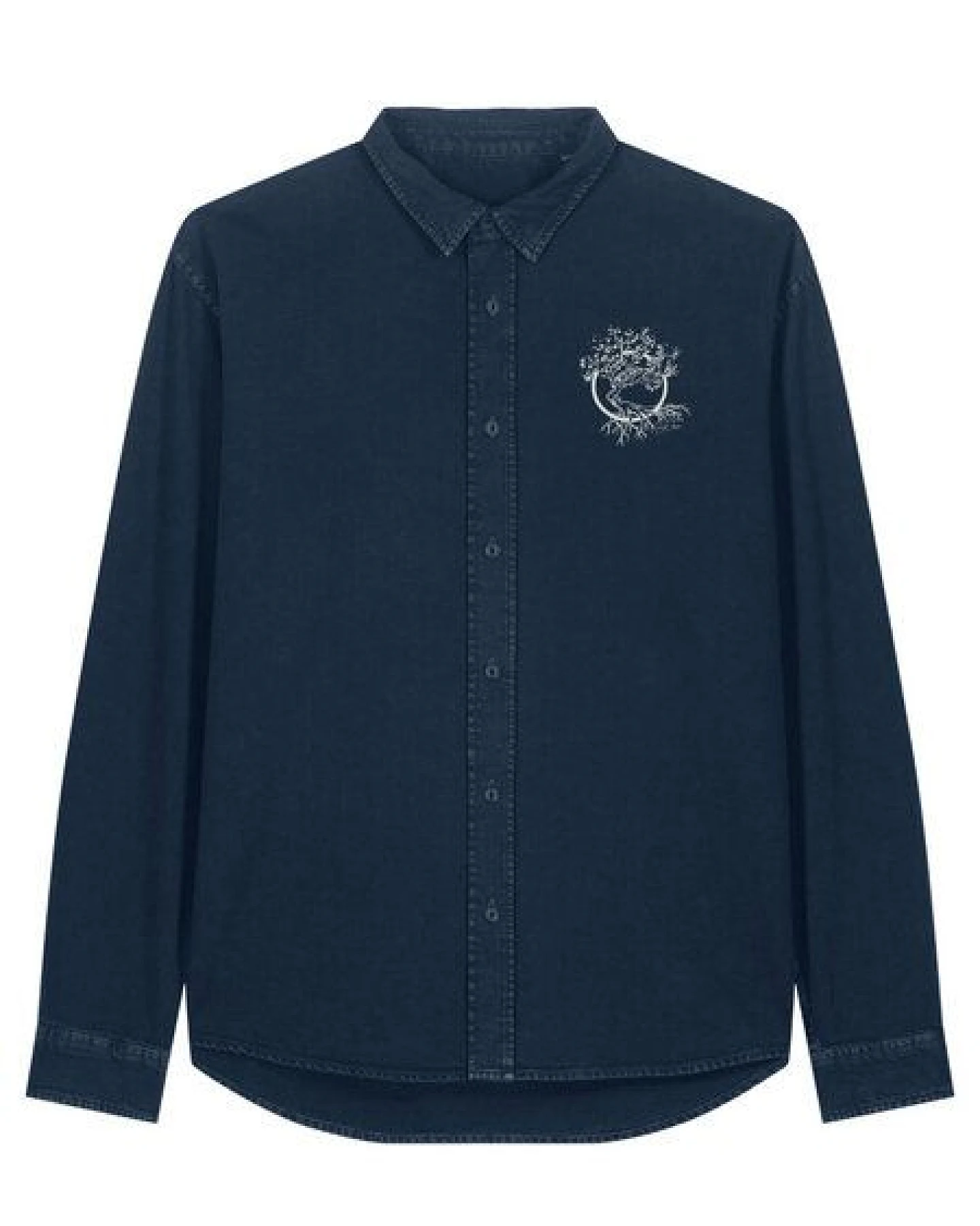 Life-Tree Hemd aus Biobaumwolle Fairwear für Herren "Olive" mit Brust-Logo in Navy Blau – Ansicht 4