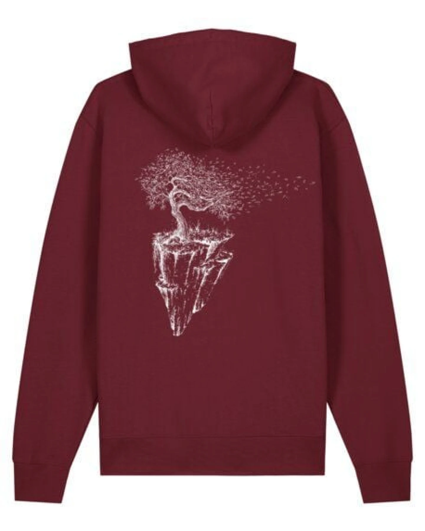 Life-Tree Hoodie aus Biobaumwolle Fairwear Unisex "Maple Island" in Burgund Rot – Ansicht 3