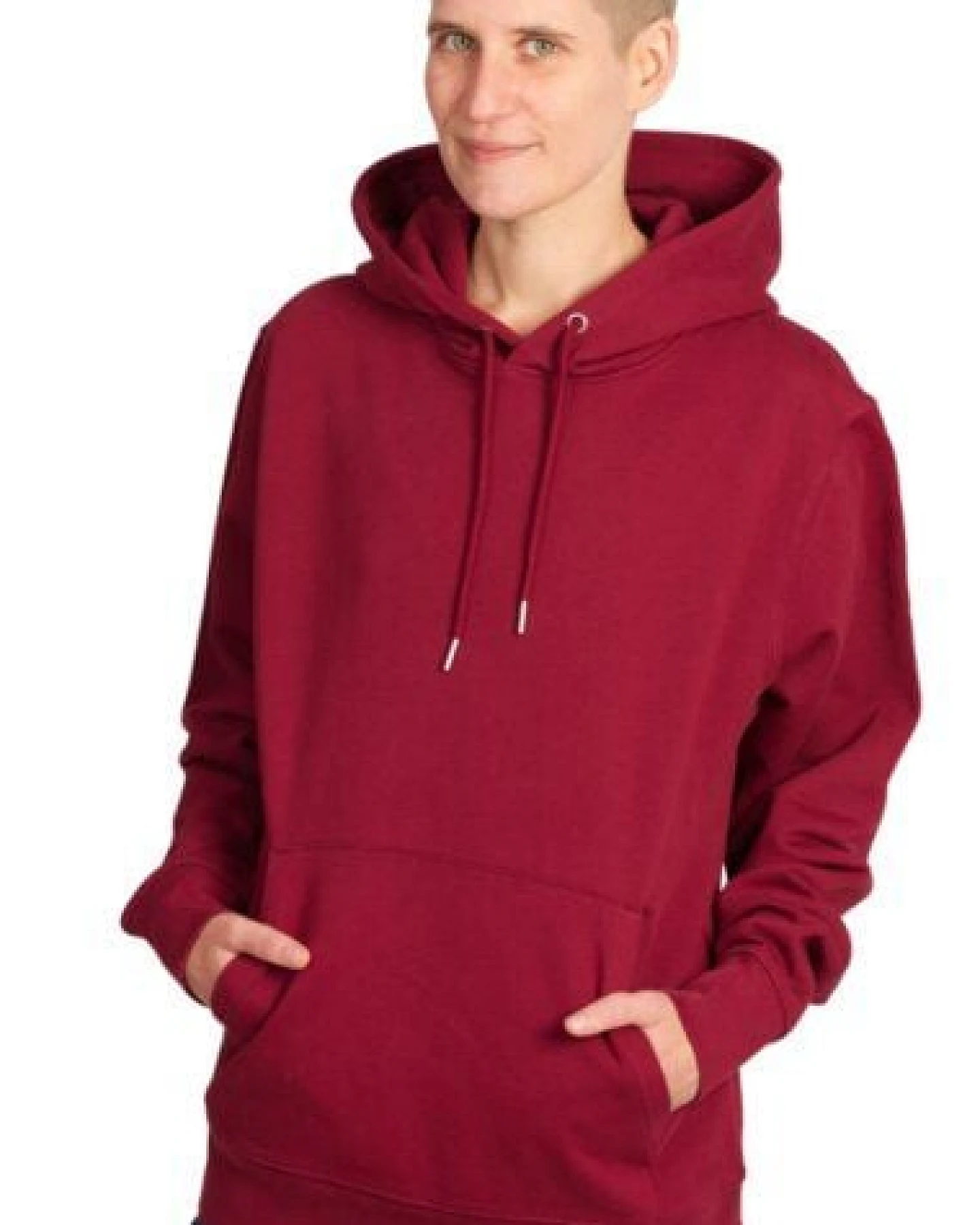 Life-Tree Hoodie aus Biobaumwolle Fairwear Unisex "Maple Island" in Burgund Rot – Ansicht 4