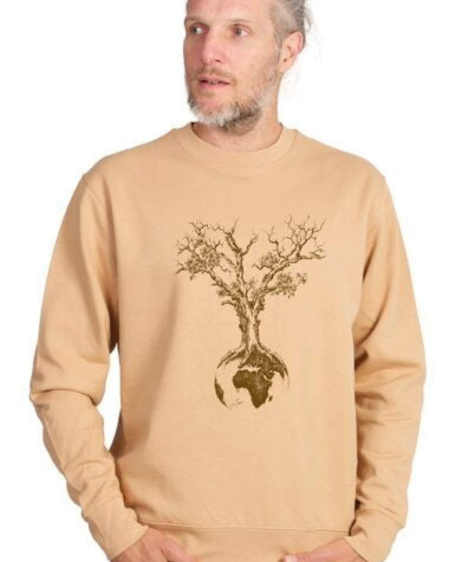 Life-Tree Sweater aus Biobaumwolle Fairwear Unisex "Weltenbaum" in Latte – Ansicht 2