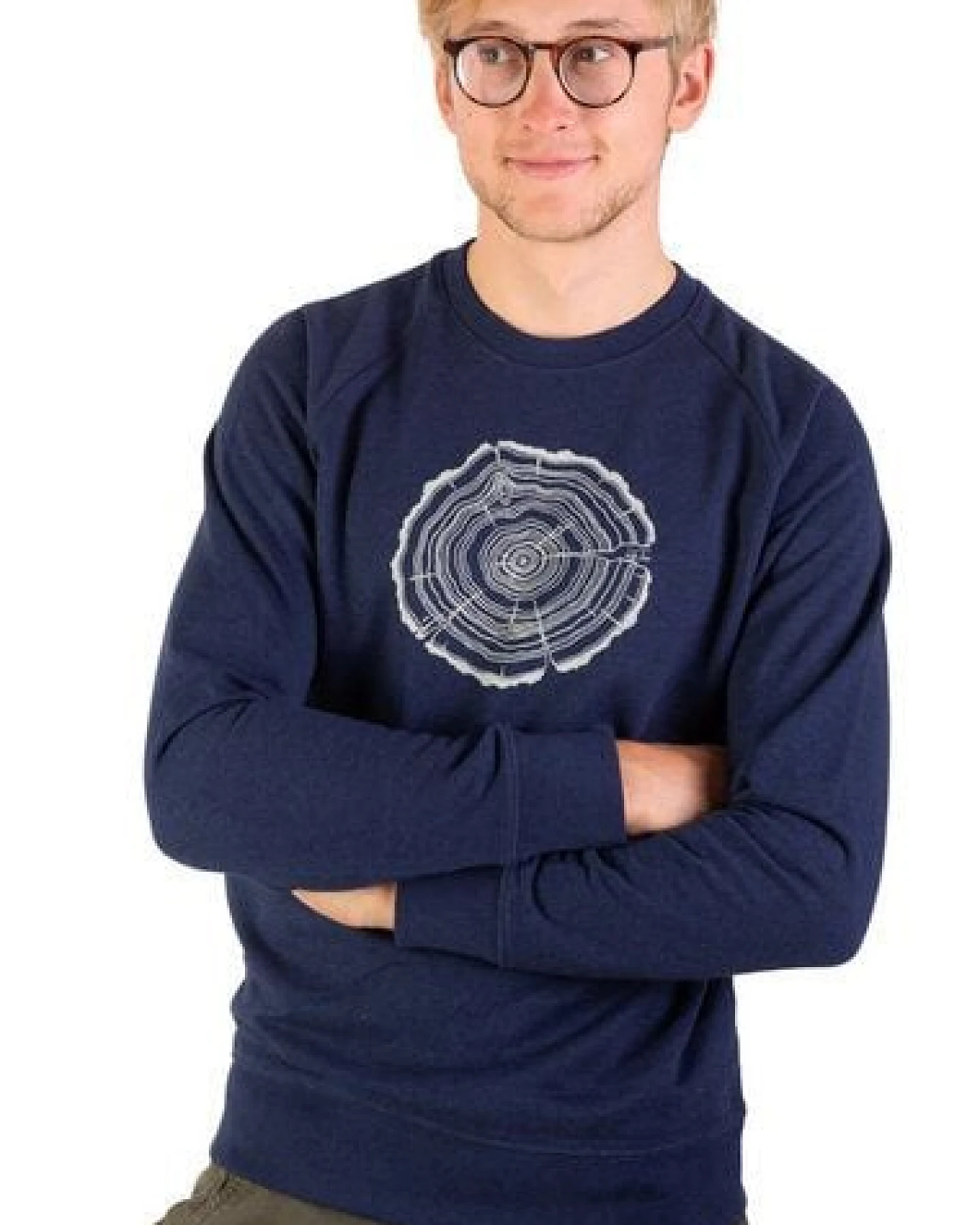 Life-Tree Sweater aus Biobaumwolle Fairwear für Herren "Treeslice" in Denim Blue – Ansicht 2
