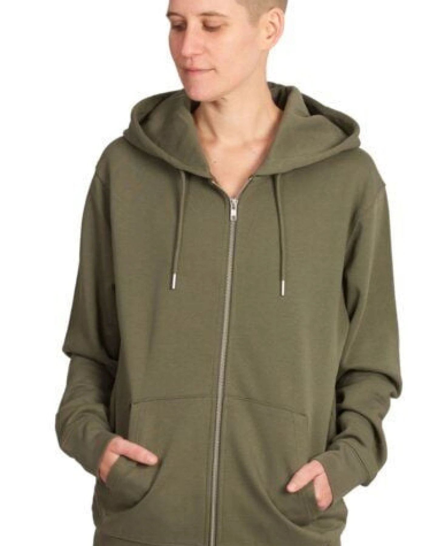 Life-Tree Zipper aus Biobaumwolle Unisex "Olive Tree" in Khaki – Ansicht 4