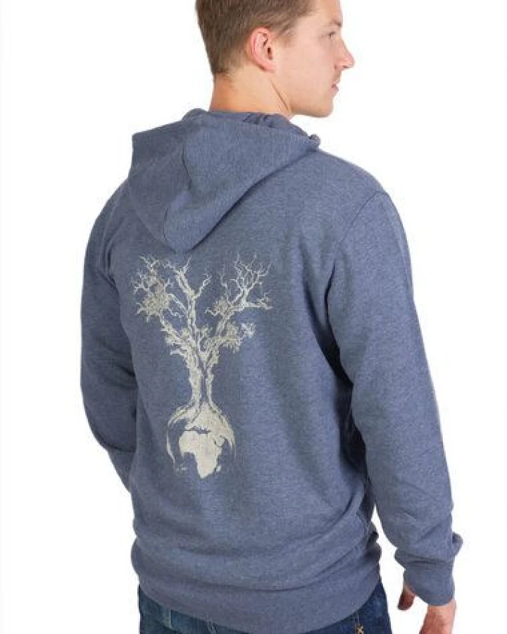 Life-Tree Zipper aus Biobaumwolle für Herren "Weltenbaum" in Dark Heather Grey/Heather Blue