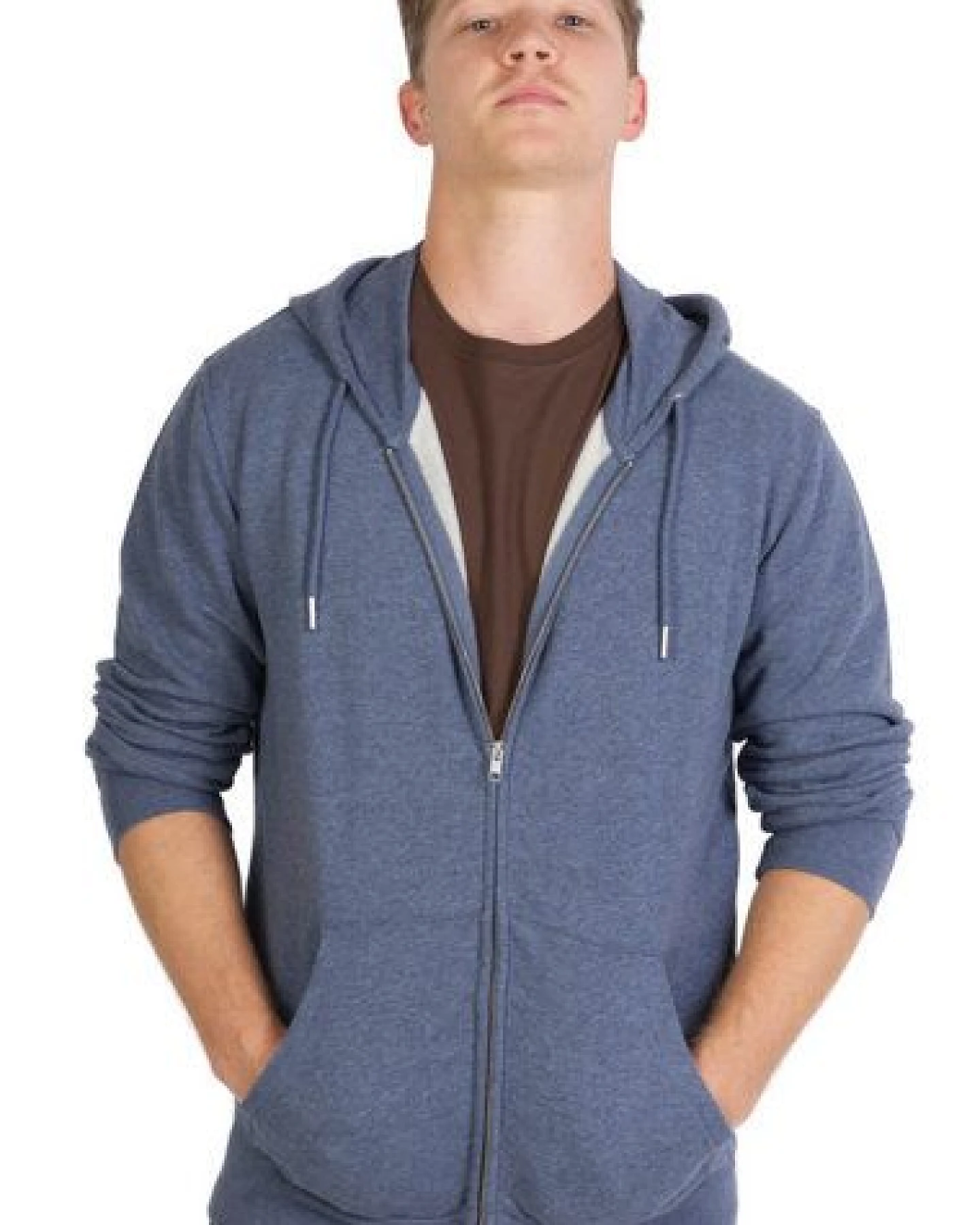 Life-Tree Zipper aus Biobaumwolle für Herren "Weltenbaum" in Dark Heather Grey/Heather Blue – Ansicht 2