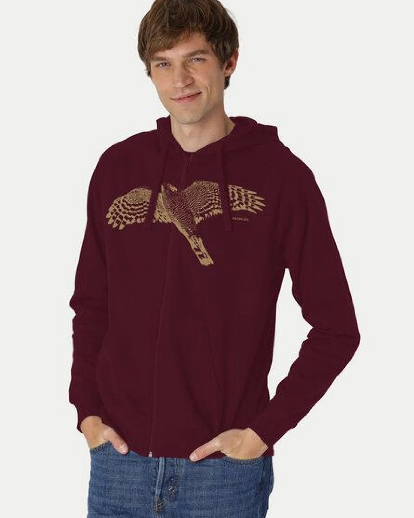 Peaces.bio - handbedruckte Biomode Bio Herren-Zip-Hoodie Sperber – Ansicht 2