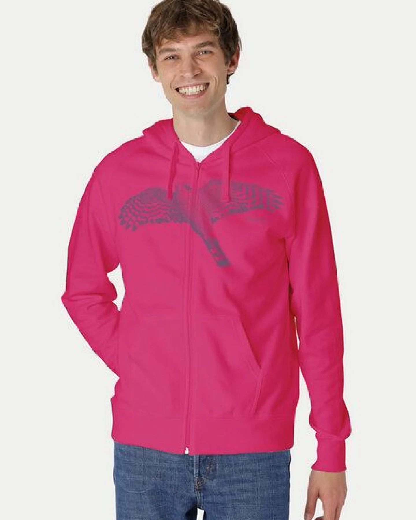 Peaces.bio - handbedruckte Biomode Bio Herren-Zip-Hoodie Sperber – Ansicht 2