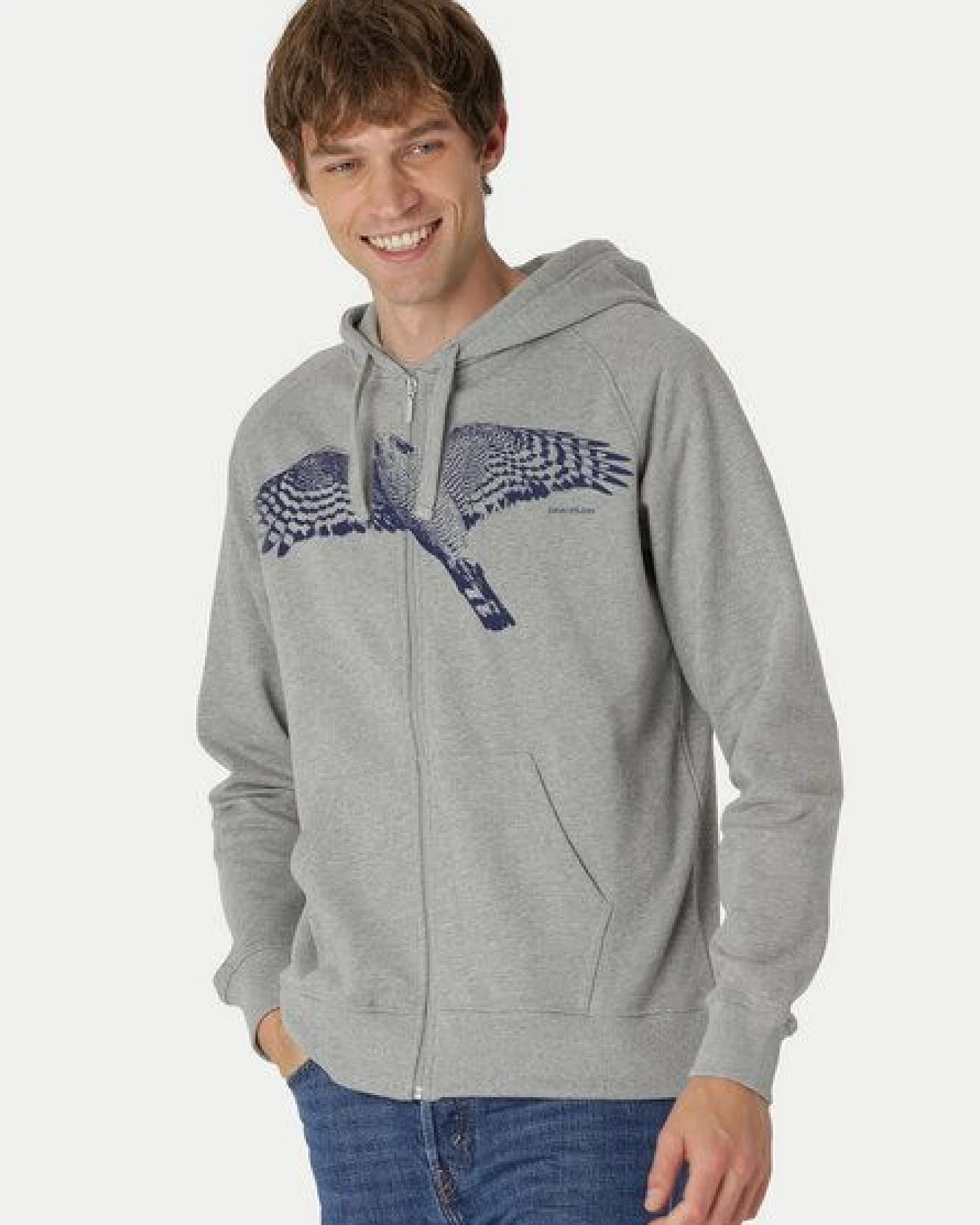 Peaces.bio - handbedruckte Biomode Bio Herren-Zip-Hoodie Sperber – Ansicht 2