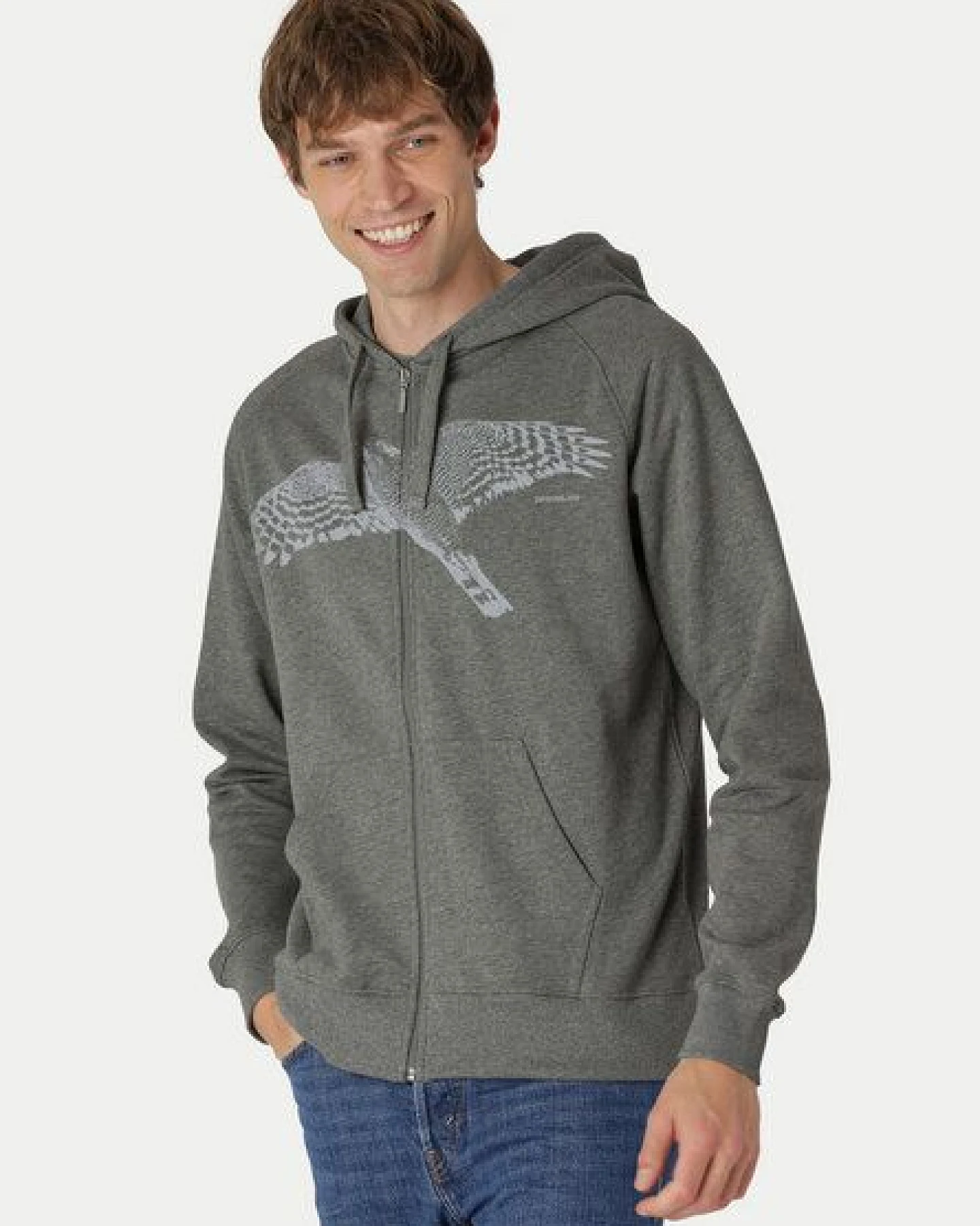 Peaces.bio - handbedruckte Biomode Bio Herren-Zip-Hoodie Sperber – Ansicht 2