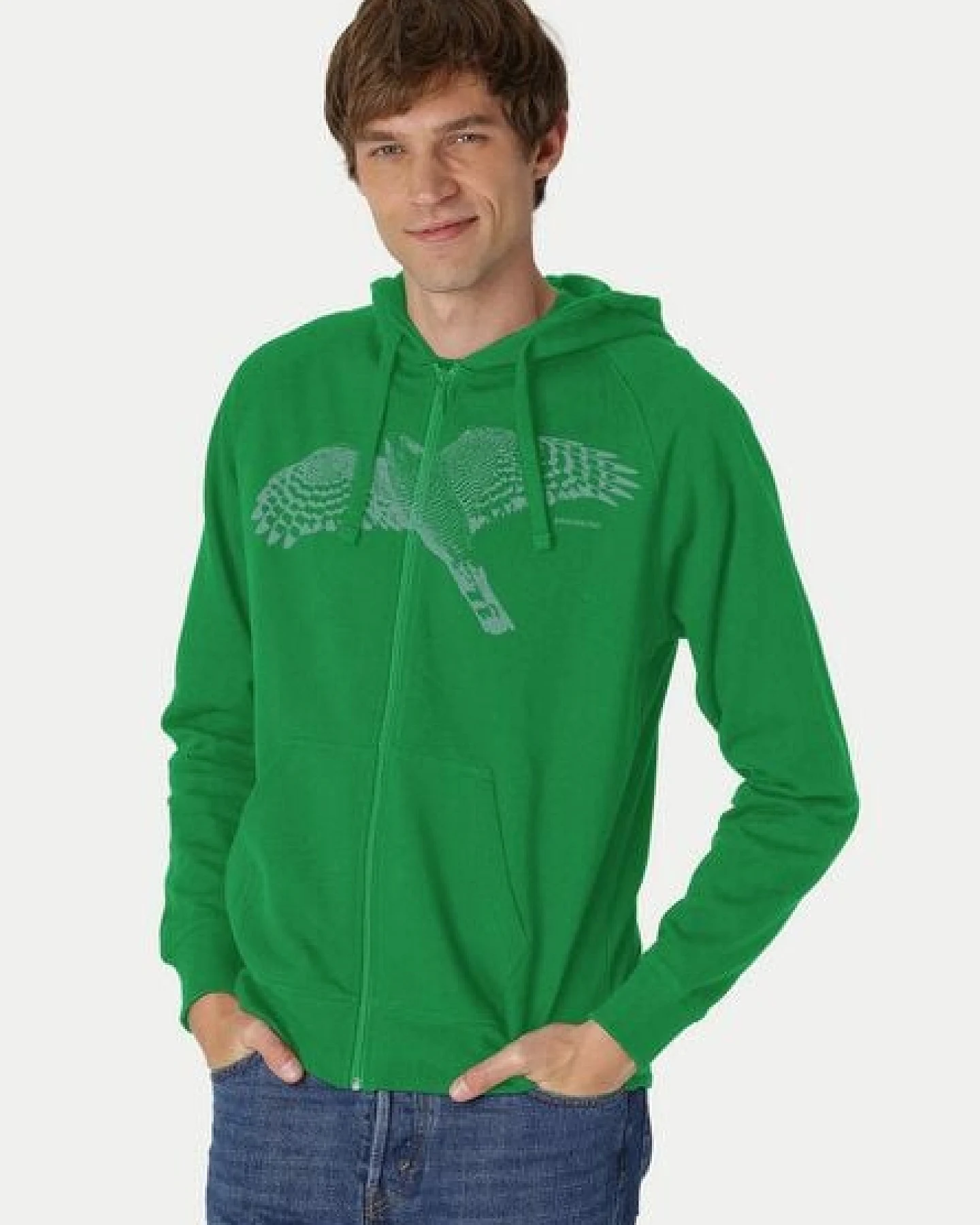 Peaces.bio - handbedruckte Biomode Bio Herren-Zip-Hoodie Sperber – Ansicht 2
