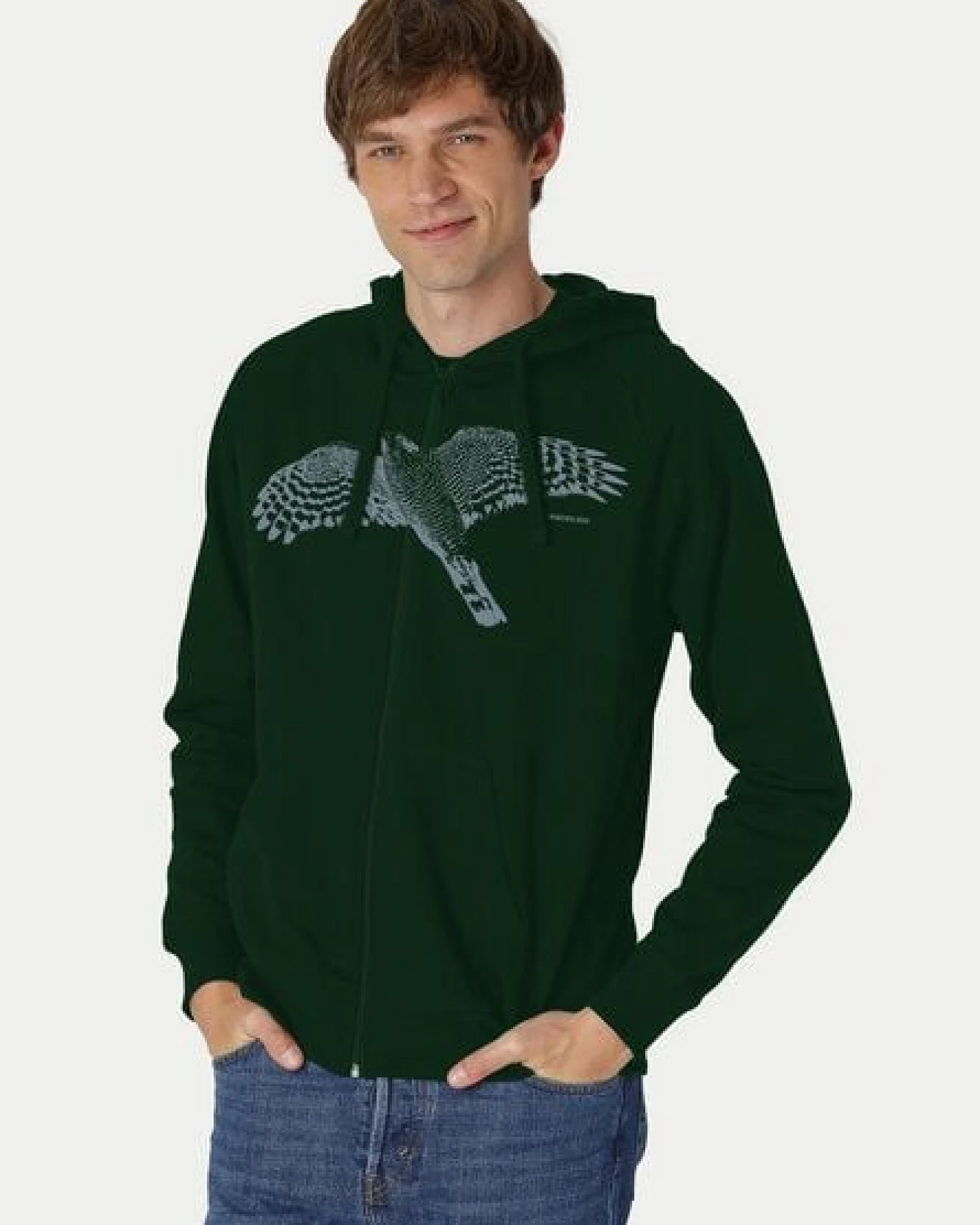 Peaces.bio - handbedruckte Biomode Bio Herren-Zip-Hoodie Sperber – Ansicht 2