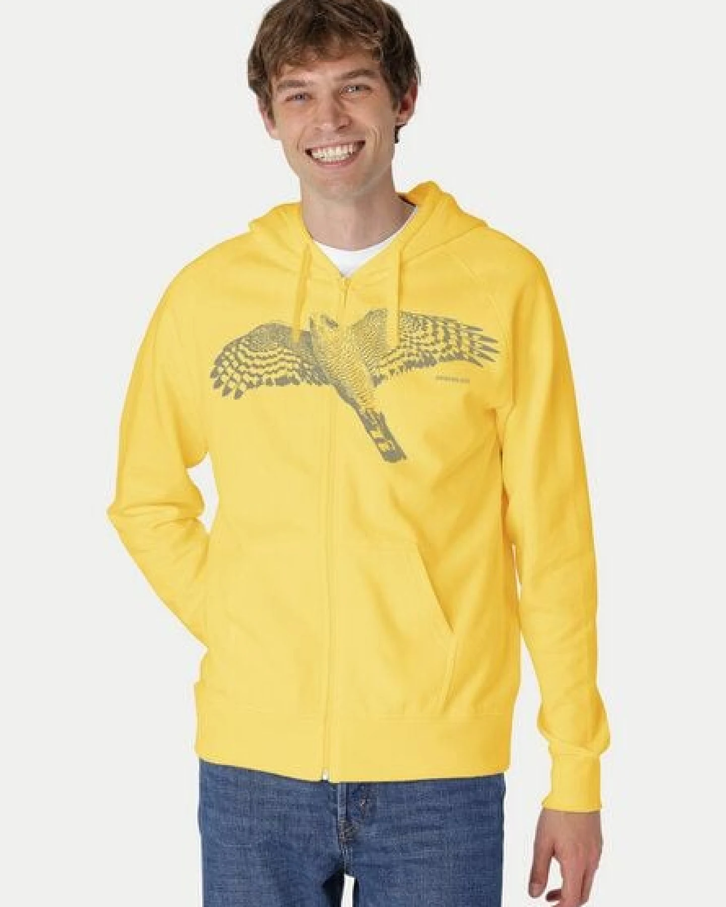 Peaces.bio - handbedruckte Biomode Bio Herren-Zip-Hoodie Sperber – Ansicht 2