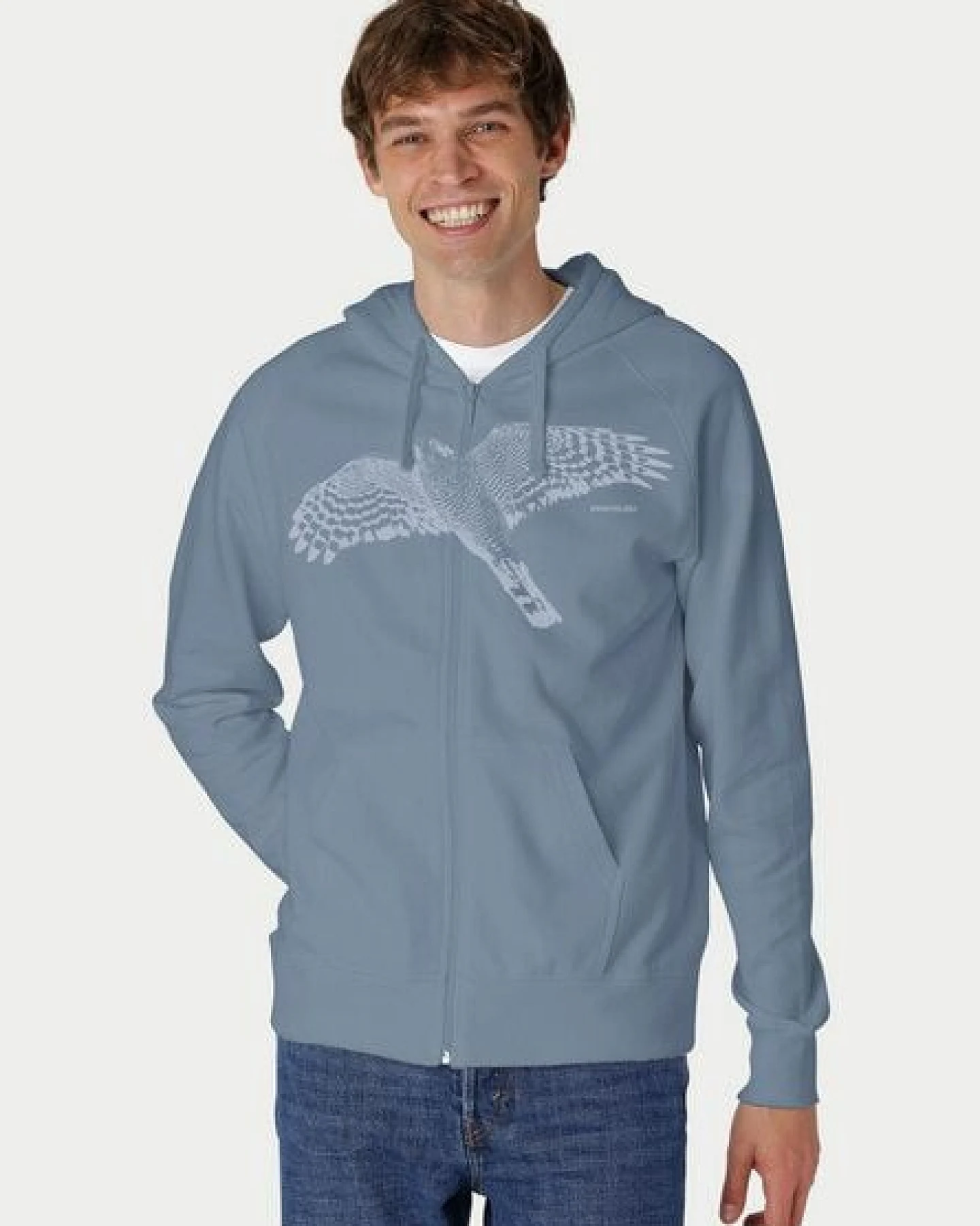 Peaces.bio - handbedruckte Biomode Bio Herren-Zip-Hoodie Sperber – Ansicht 2