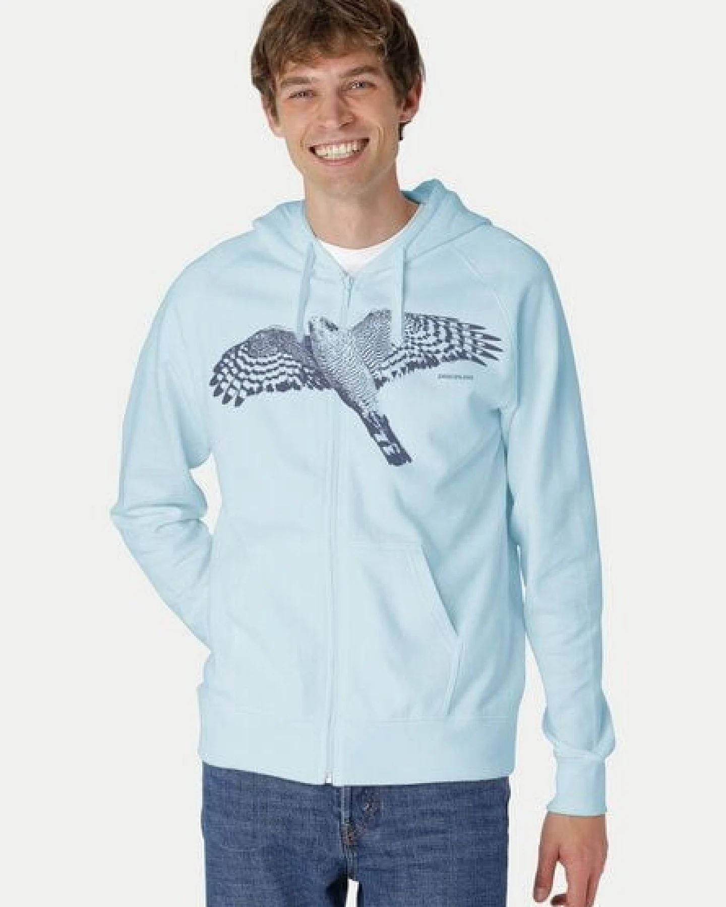Peaces.bio - handbedruckte Biomode Bio Herren-Zip-Hoodie Sperber – Ansicht 2
