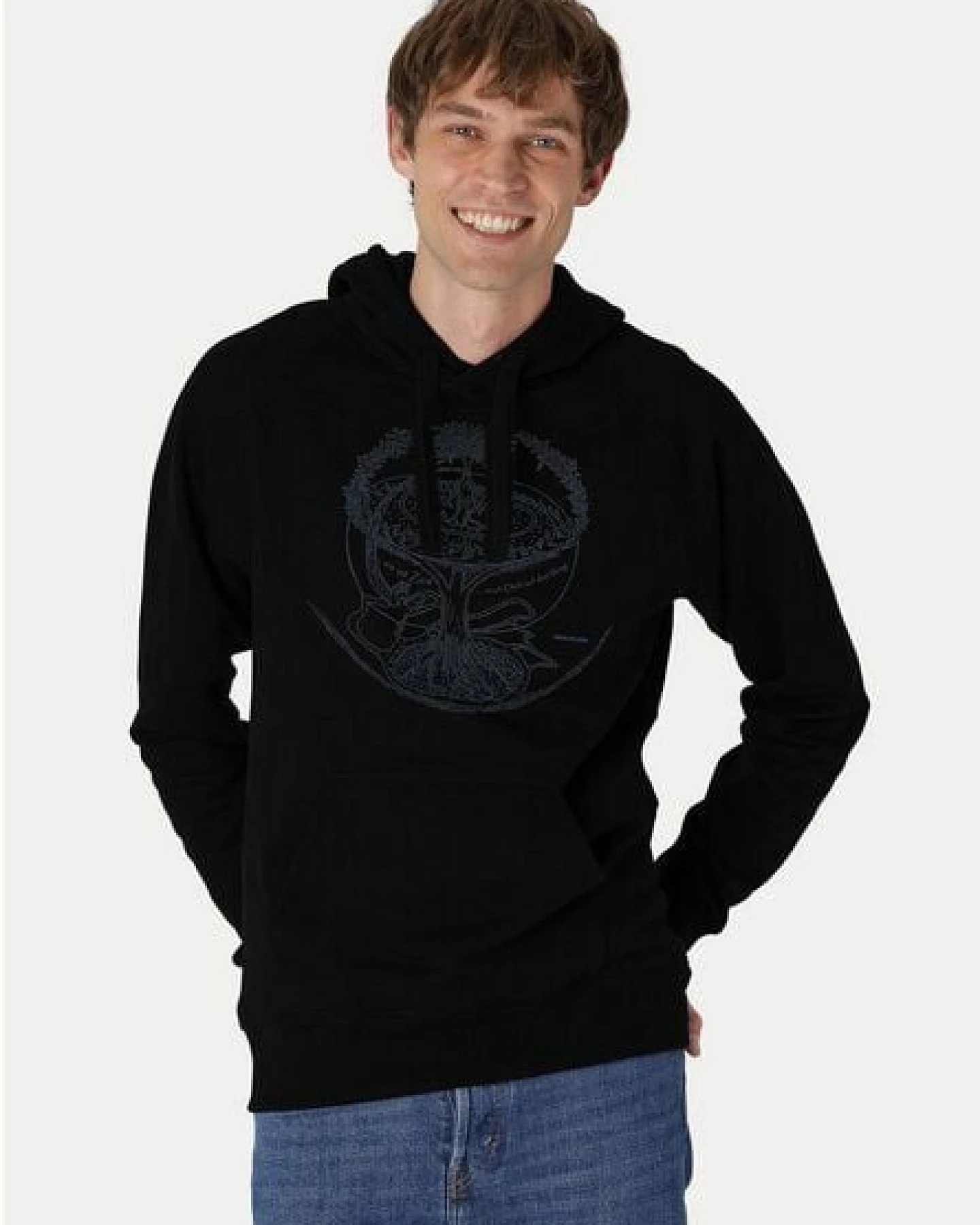 Peaces.bio - handbedruckte Biomode Bio-Herren-Kapuzensweater "Weltenesche" – Ansicht 2