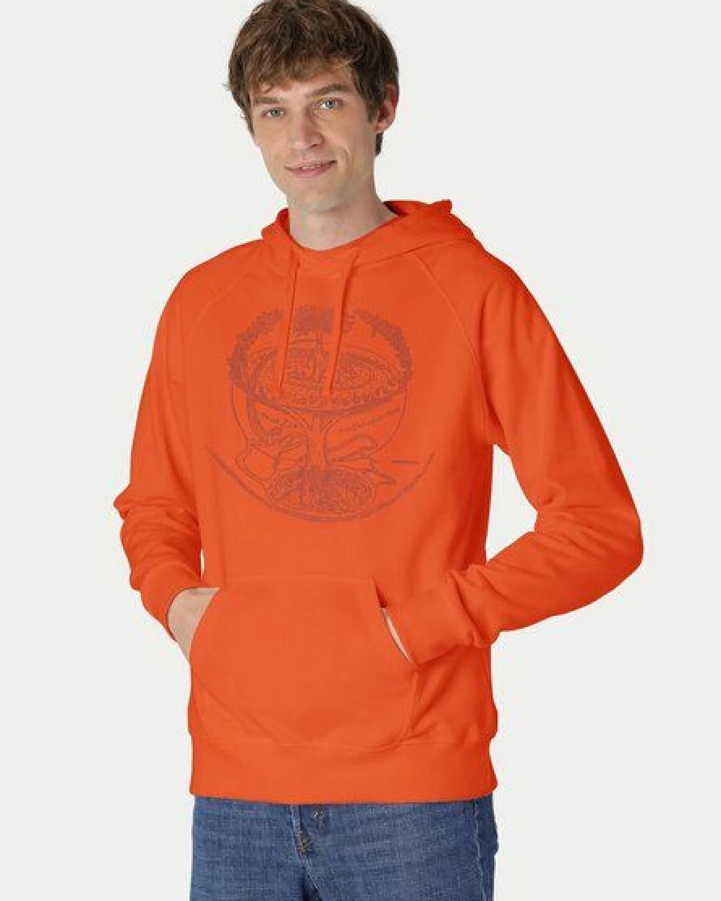 Peaces.bio - handbedruckte Biomode Bio-Herren-Kapuzensweater "Weltenesche" – Ansicht 2