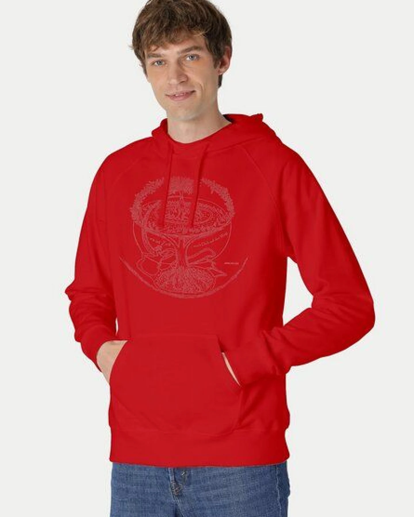 Peaces.bio - handbedruckte Biomode Bio-Herren-Kapuzensweater "Weltenesche" – Ansicht 2