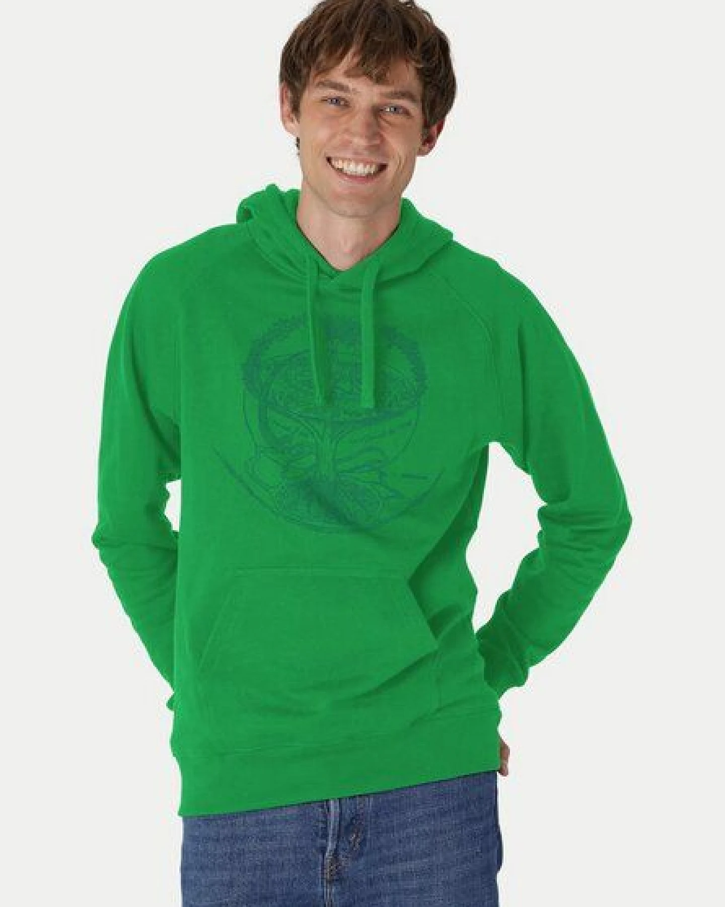 Peaces.bio - handbedruckte Biomode Bio-Herren-Kapuzensweater "Weltenesche" – Ansicht 2