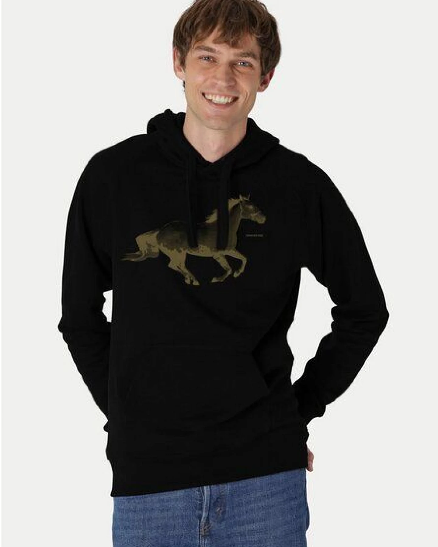 Peaces.bio - handbedruckte Biomode Bio-Herren-Kapuzensweater Horsepower – Ansicht 2