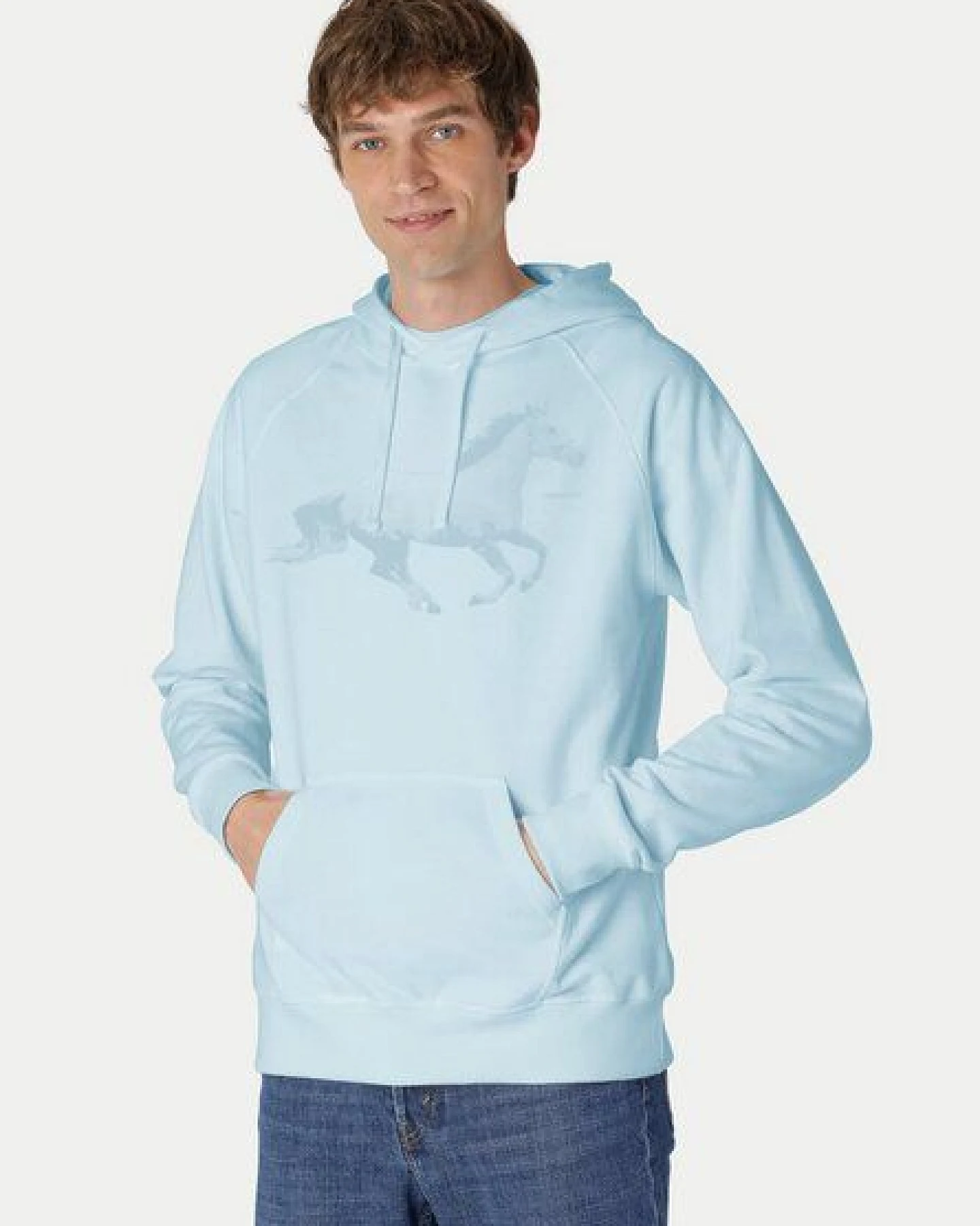 Peaces.bio - handbedruckte Biomode Bio-Herren-Kapuzensweater Horsepower – Ansicht 2
