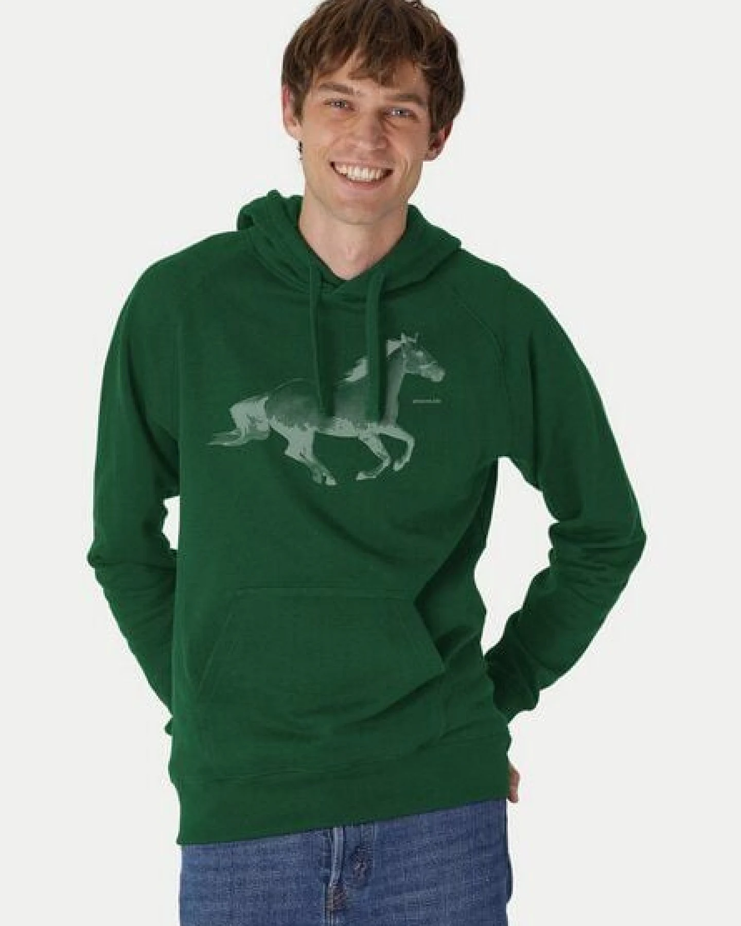 Peaces.bio - handbedruckte Biomode Bio-Herren-Kapuzensweater Horsepower – Ansicht 2