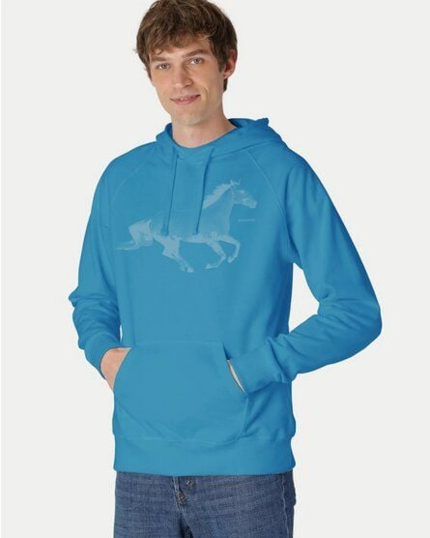 Peaces.bio - handbedruckte Biomode Bio-Herren-Kapuzensweater Horsepower – Ansicht 2