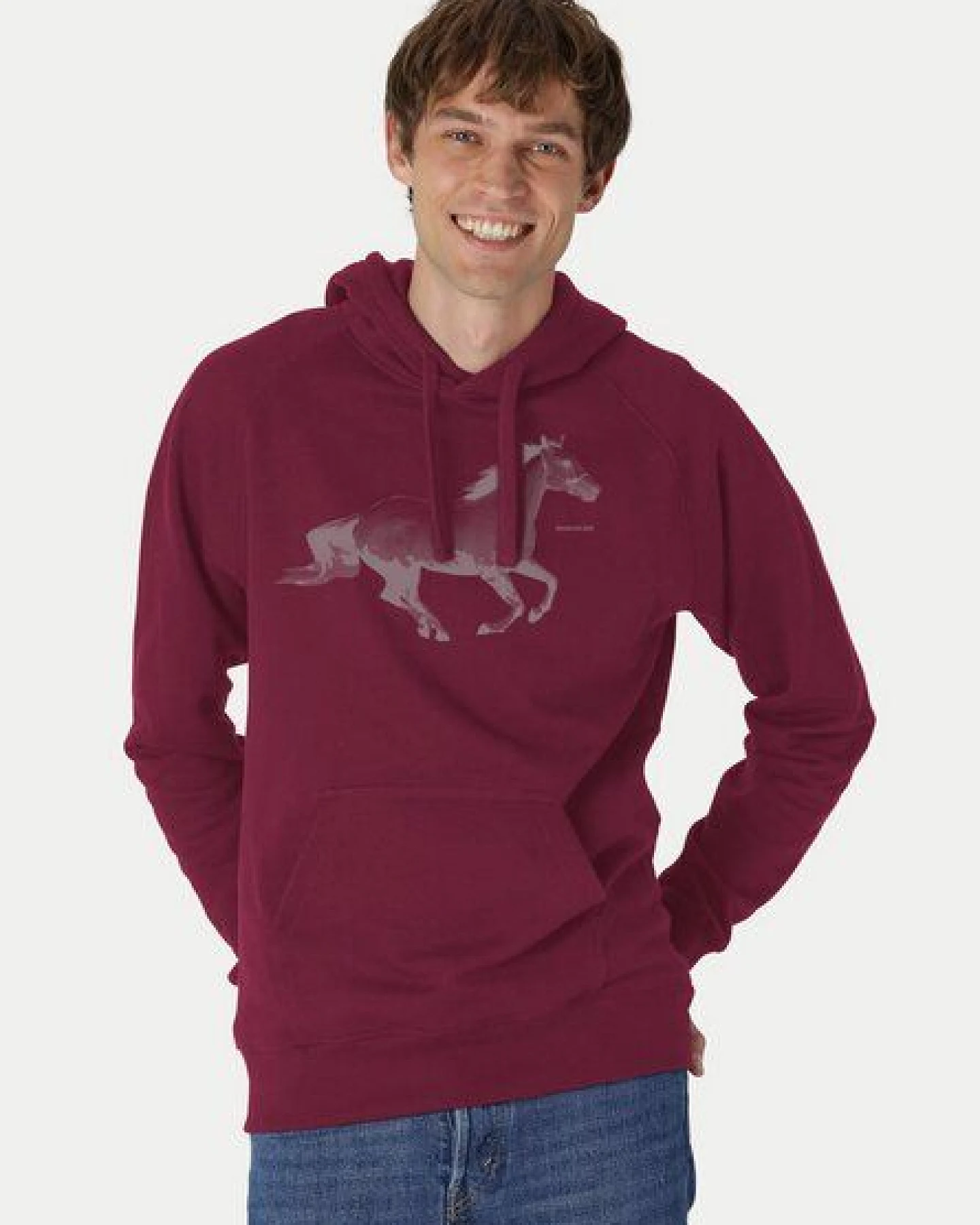 Peaces.bio - handbedruckte Biomode Bio-Herren-Kapuzensweater Horsepower – Ansicht 2
