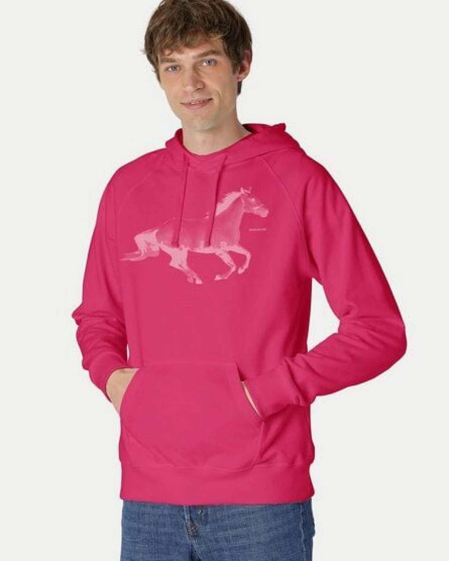 Peaces.bio - handbedruckte Biomode Bio-Herren-Kapuzensweater Horsepower – Ansicht 2