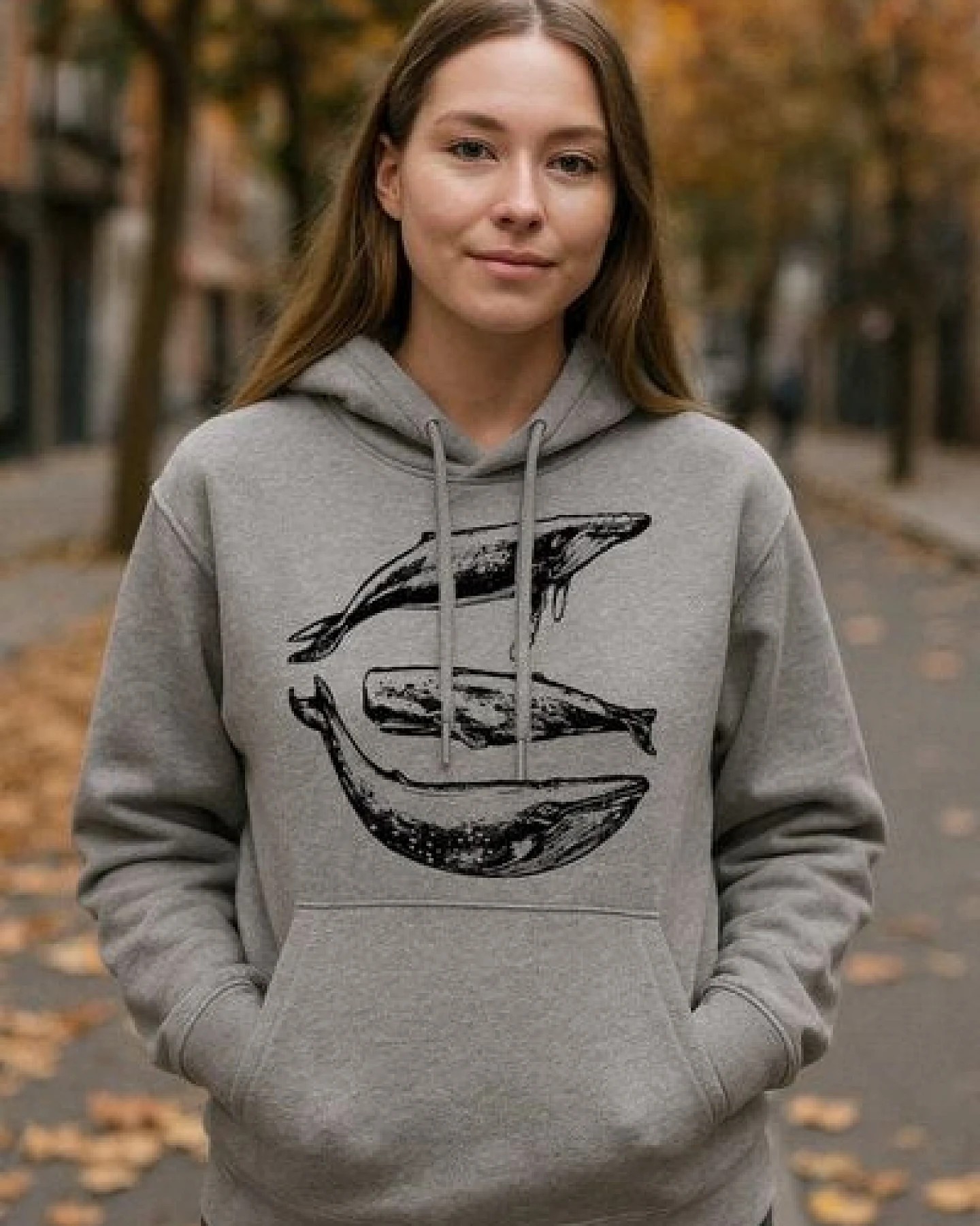 ilovemixtapes Three Whales Bio Hoodie – Unisex Hoodie aus 100 % Bio-Baumwolle in Grau – Ansicht 4