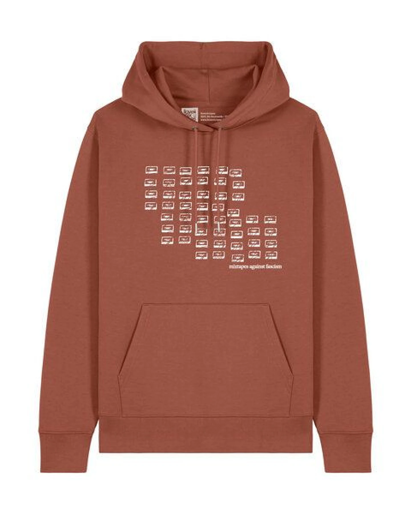 ilovemixtapes Unisex Hoodie „Mixtapes Against Fascism“ – Bio-Baumwolle, Fair Wear, Schwarz & Heritage Brown – Ansicht 3