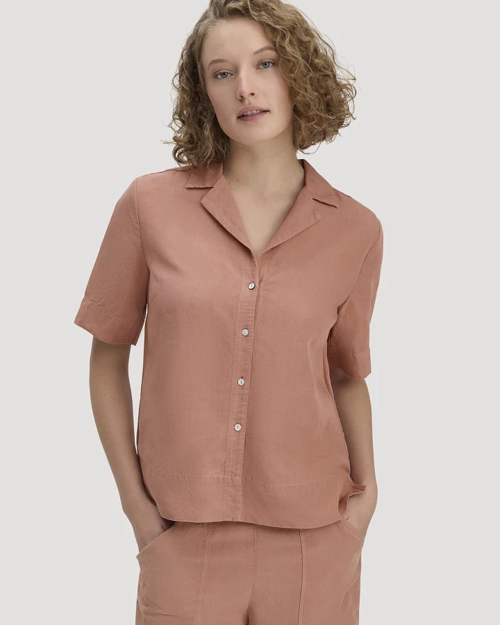 hessnatur Damen Bluse Relaxed aus TENCEL™ Lyocell mit Leinen - rosa - Größe 34