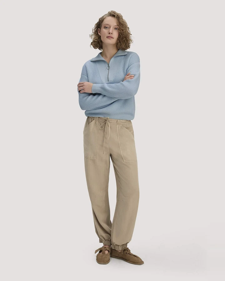 hessnatur Damen Soft Utility Hose aus TENCEL™ Lyocell mit Leinen - beige - Größe 34
