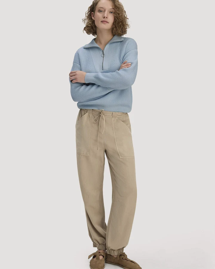 hessnatur Damen Soft Utility Hose aus TENCEL™ Lyocell mit Leinen - beige - Größe 34