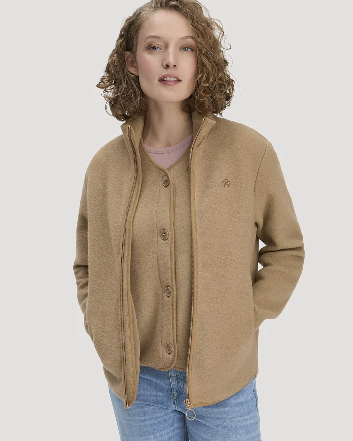 hessnatur Loungewear Fleece Jacke Relaxed ACTIVE LIGHT aus Bio-Baumwolle - braun - Größe L