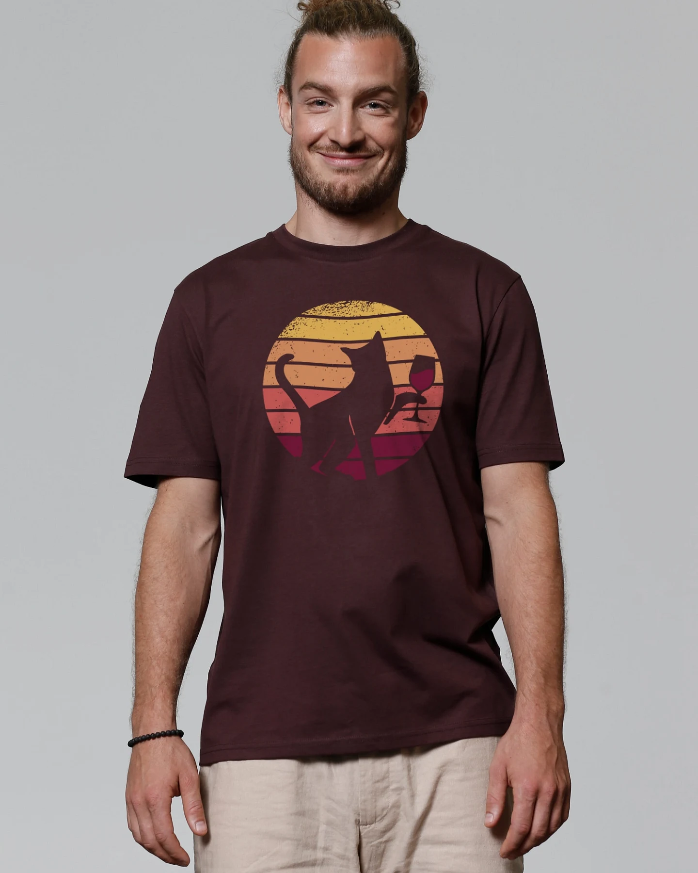 Watapparel T-Shirt Sunset Katze & Rotwein – Ansicht 2