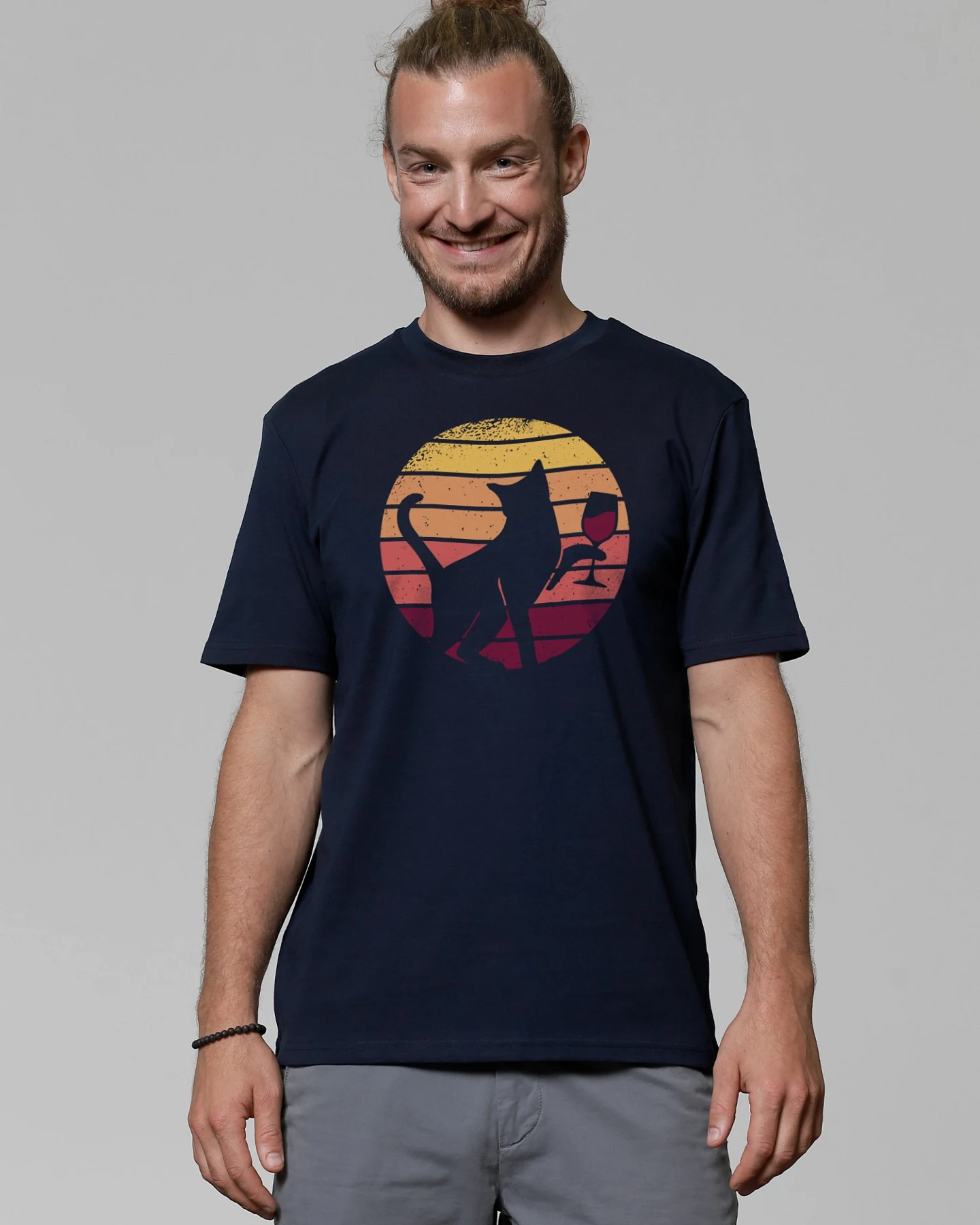 Watapparel T-Shirt Sunset Katze & Rotwein – Ansicht 2