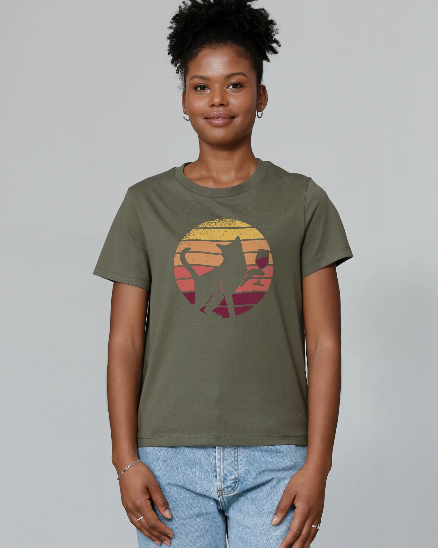 Watapparel Shirt Sunset Katze & Rotwein – Ansicht 2